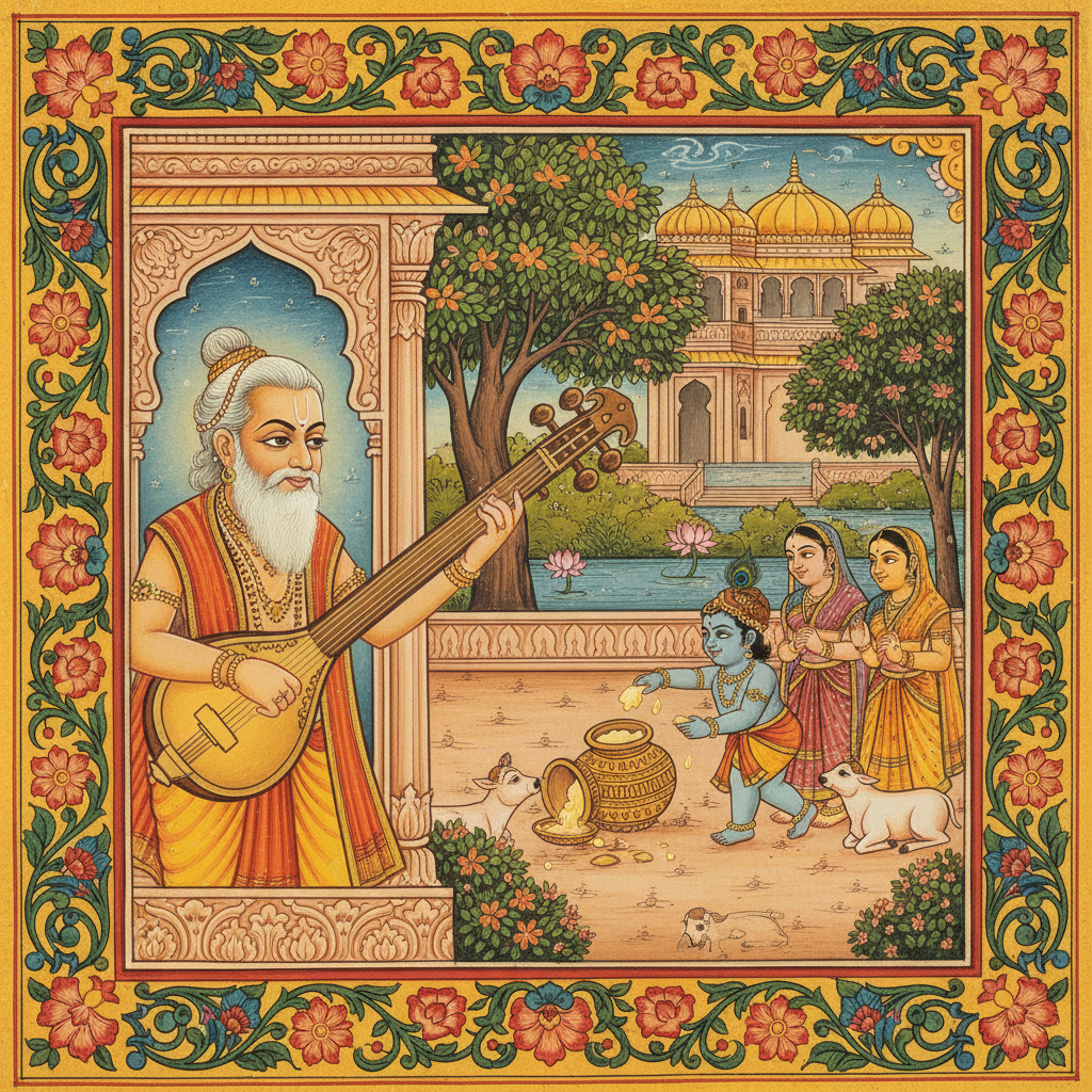 Ooh, look at little Krishna's sparkling eyes! He seems to be planning something 