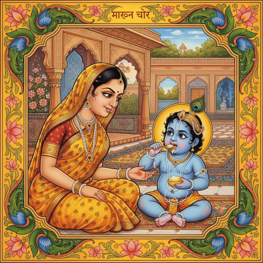 Sometimes, the Gopis would catch him red-handed, his face covered in butter! But