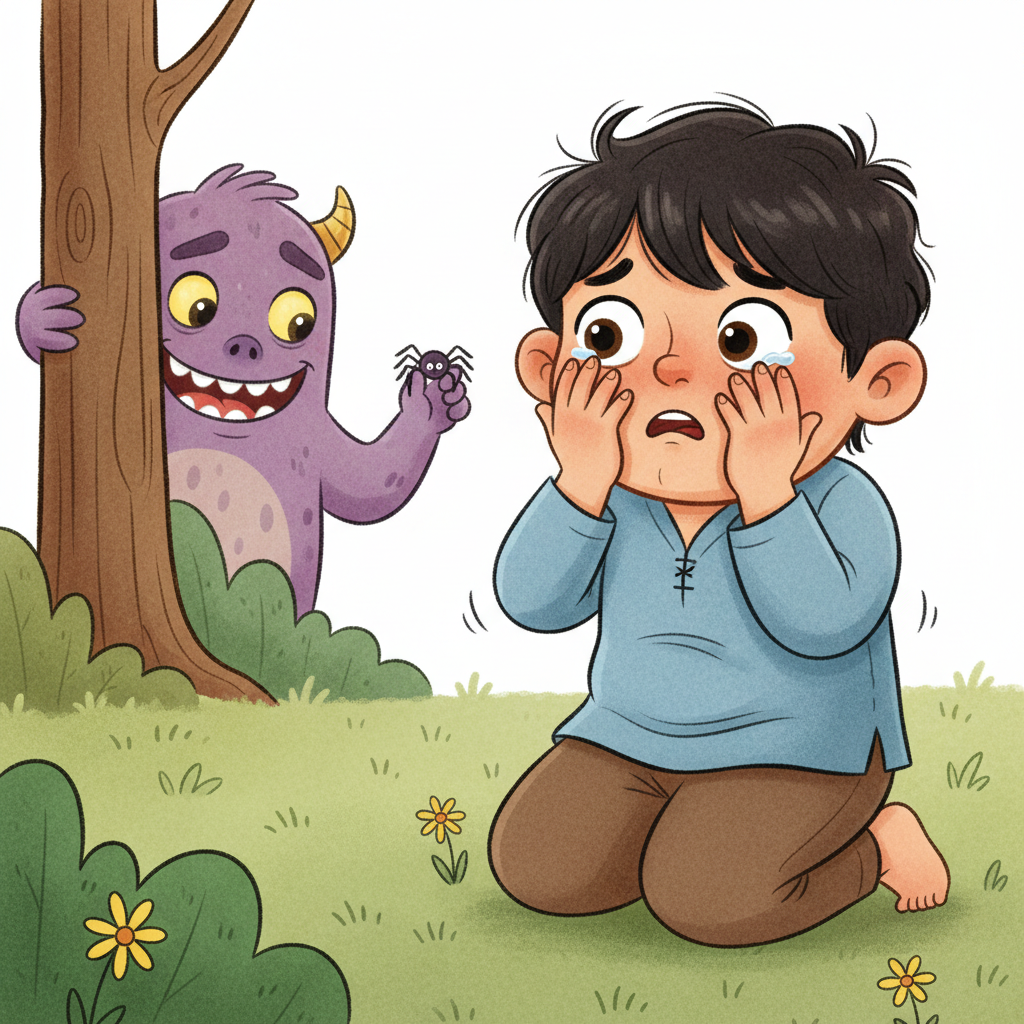 Narada covering his eyes in fear