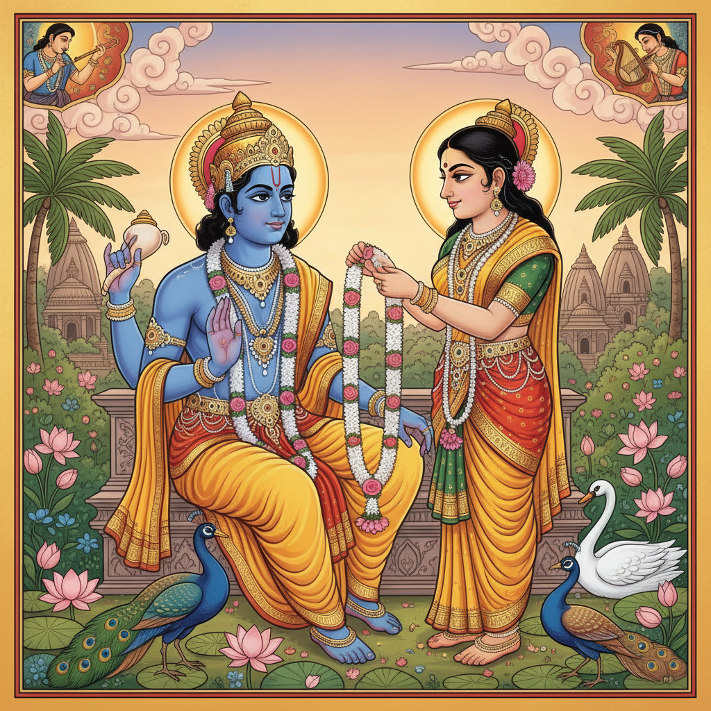 Lakshmi garlanding Vishnu