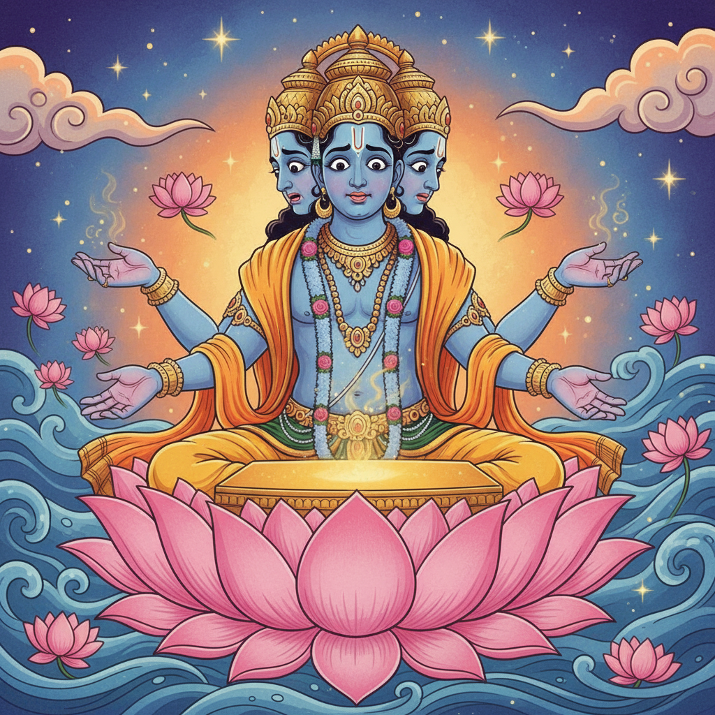 Brahma waking up, reaching for the Vedas - finding nothing