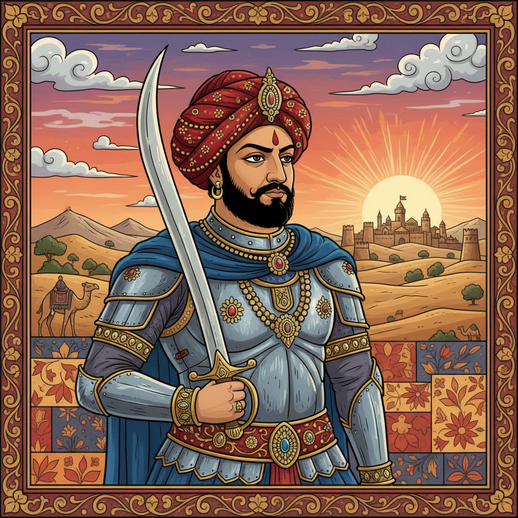 Muhammad Ghori, a king, looking determined.