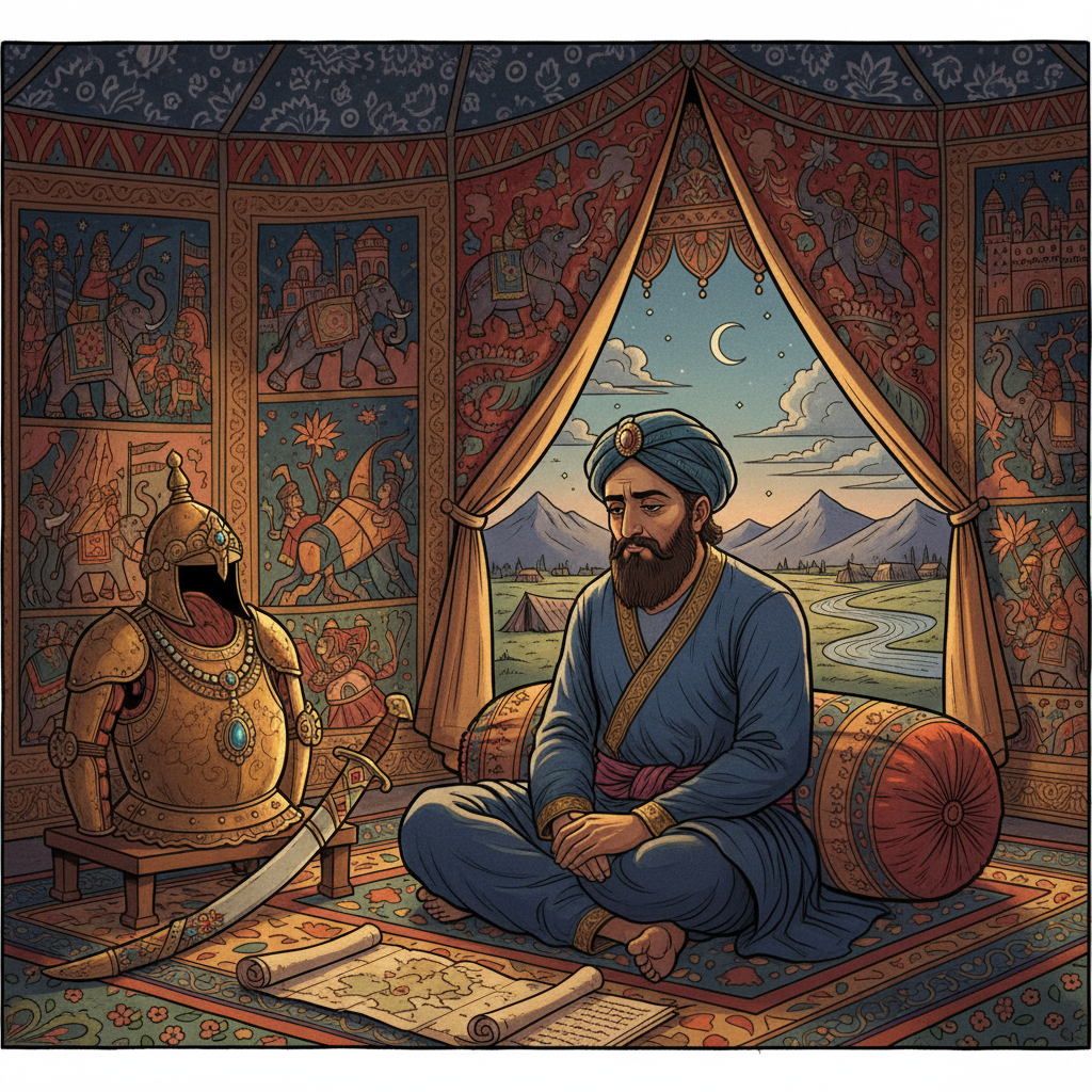 Muhammad Ghori reflecting in his tent.