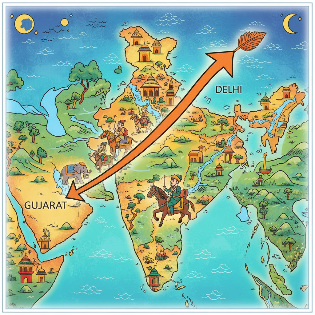 Map showing Ghori's movement towards Delhi.