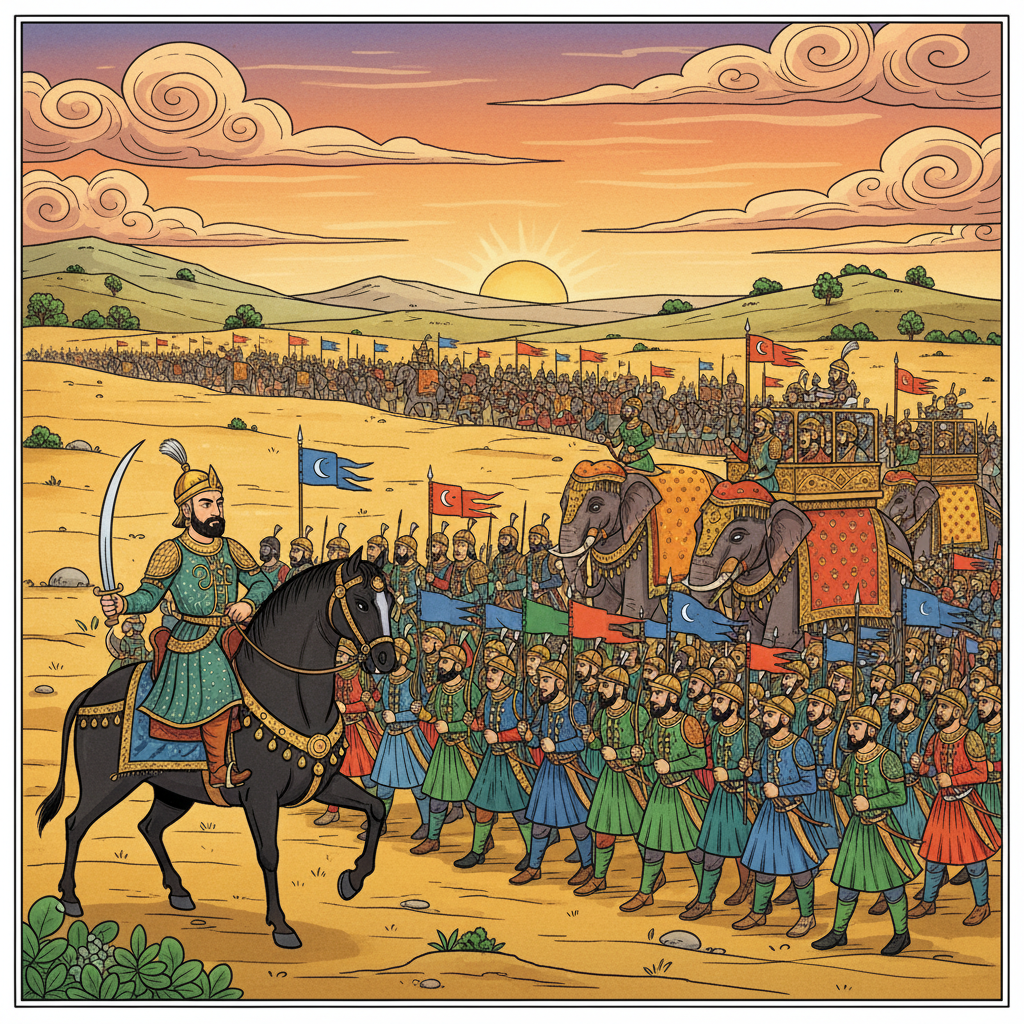 Ghori's large army returning to Tarain.