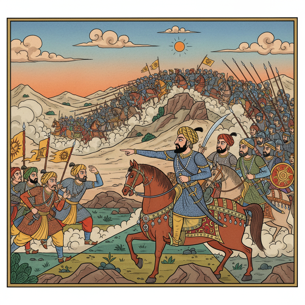 Muhammad Ghori directing his army during battle.