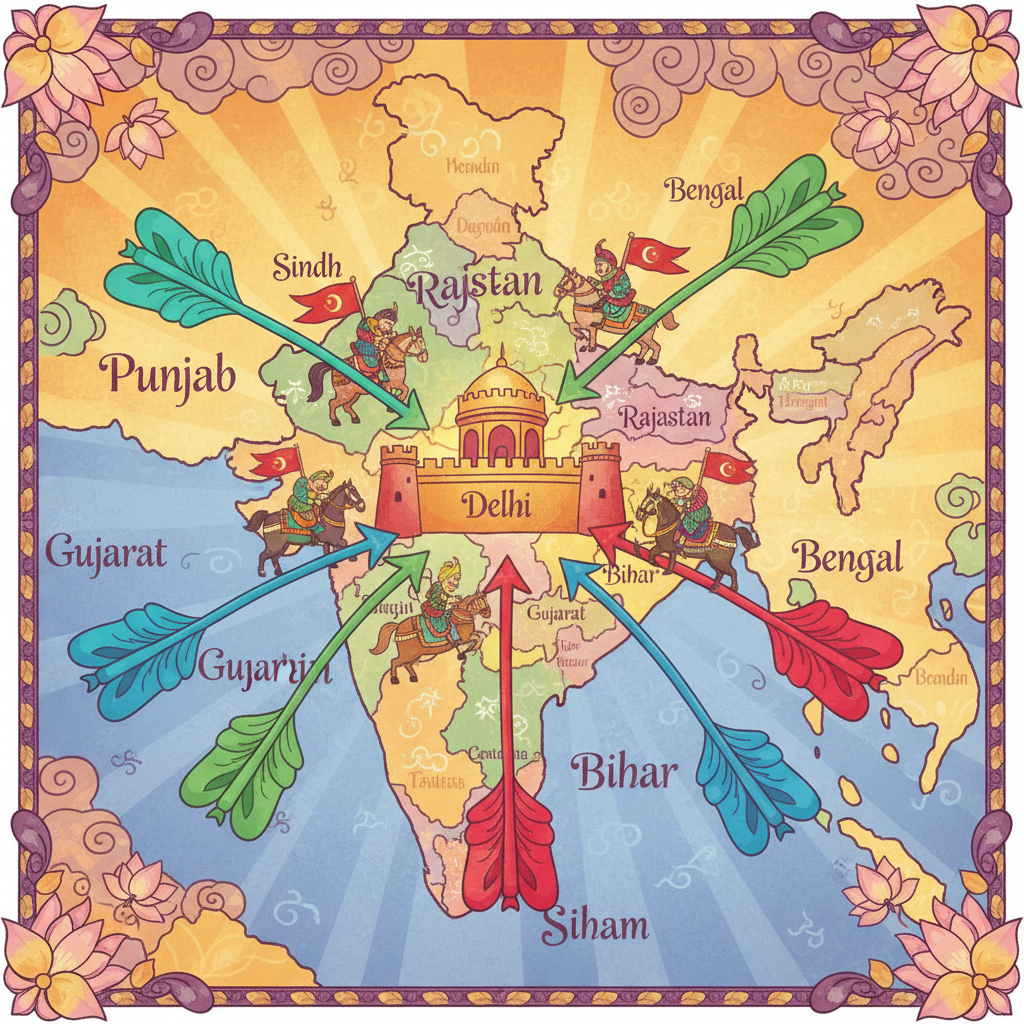Map showing the expansion of Ghori's empire.