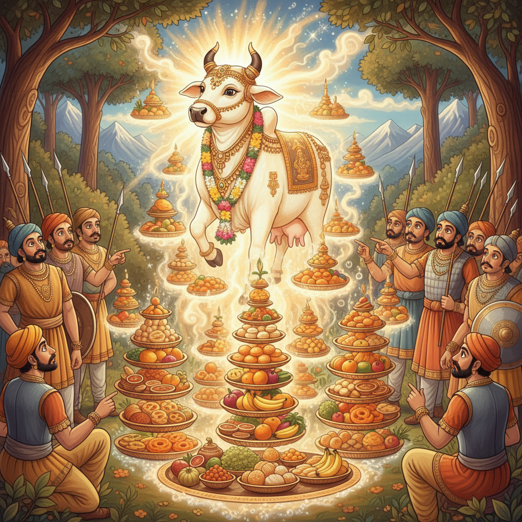 Kamdhenu the divine cow creating a magnificent feast