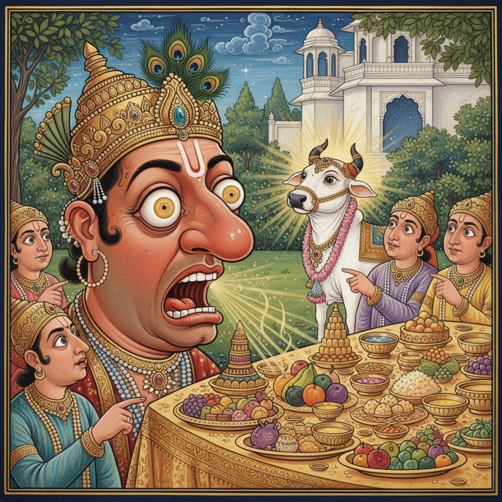 Vishwamitra stunned by the miraculous feast