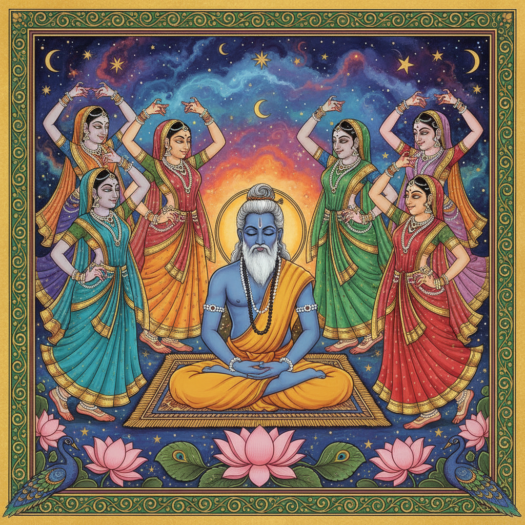 Beautiful apsaras trying to distract Vishwamitra